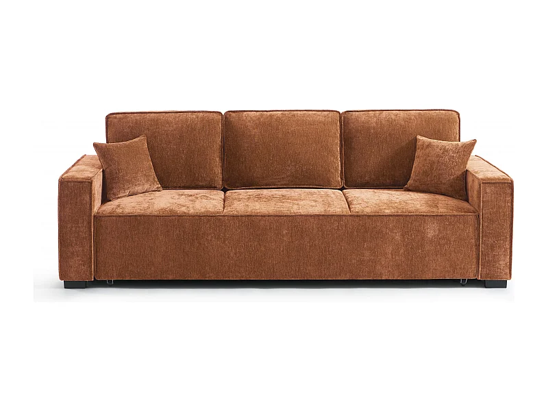 Canapé droit convertible tissu 3 places terracotta ORYON