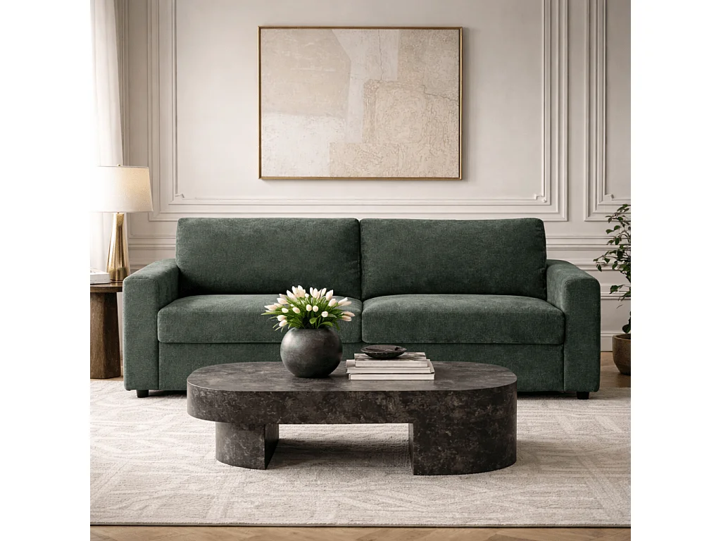 Canapé droit convertible tissu 4 places vert ZAYEN