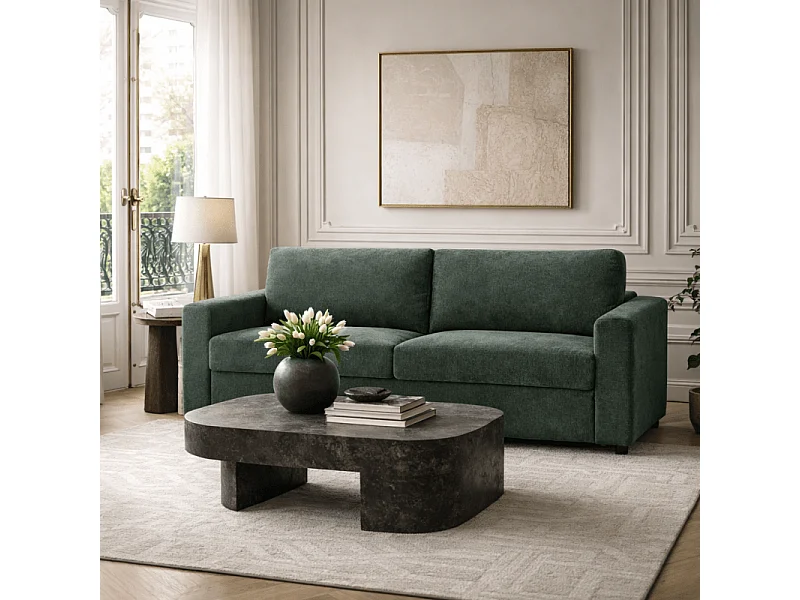 Canapé droit convertible tissu 4 places vert ZAYEN