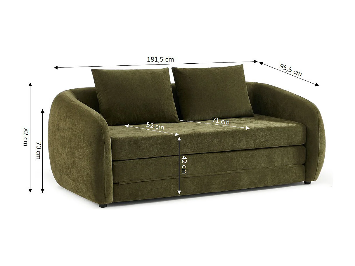 Canapé droit convertible tissu chenille 2 places vert VORIN