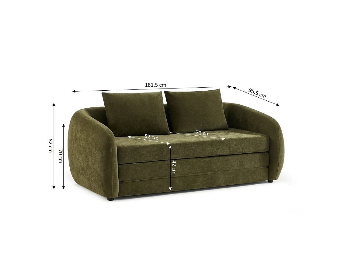 Canapé droit convertible tissu chenille 2 places vert VORIN