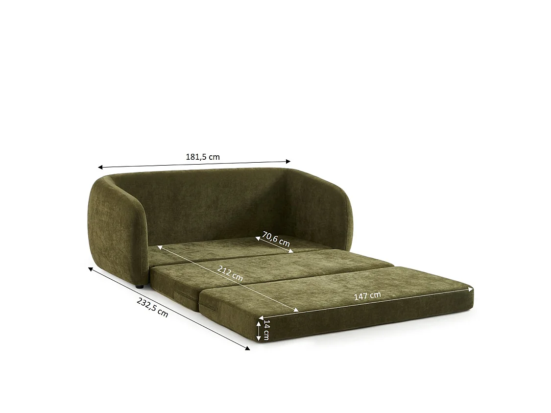 Canapé droit convertible tissu chenille 2 places vert VORIN