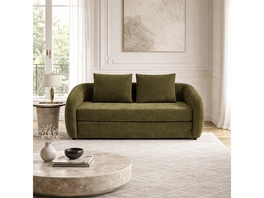 Canapé droit convertible tissu chenille 2 places vert VORIN