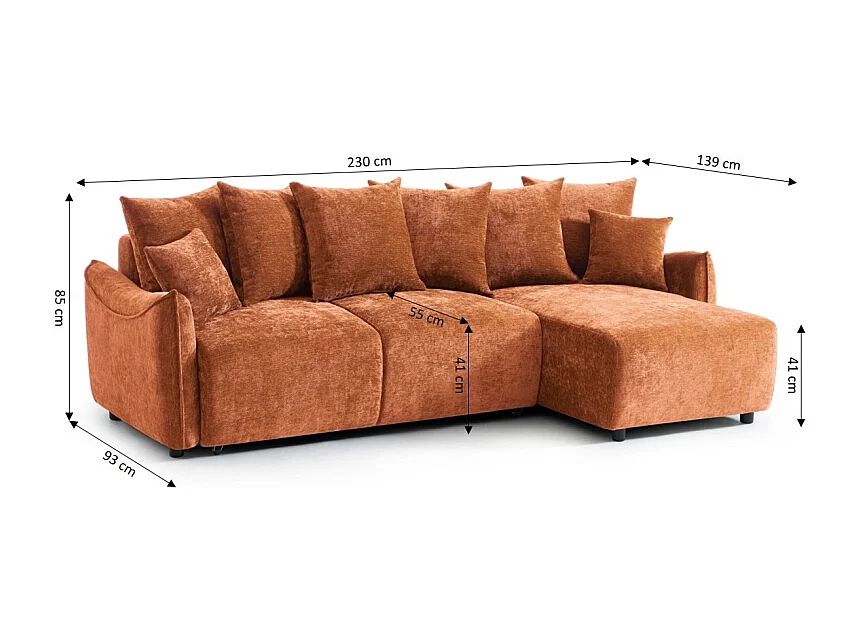 Canapé d'angle réversible convertible tissu 4 places terracotta LYORA