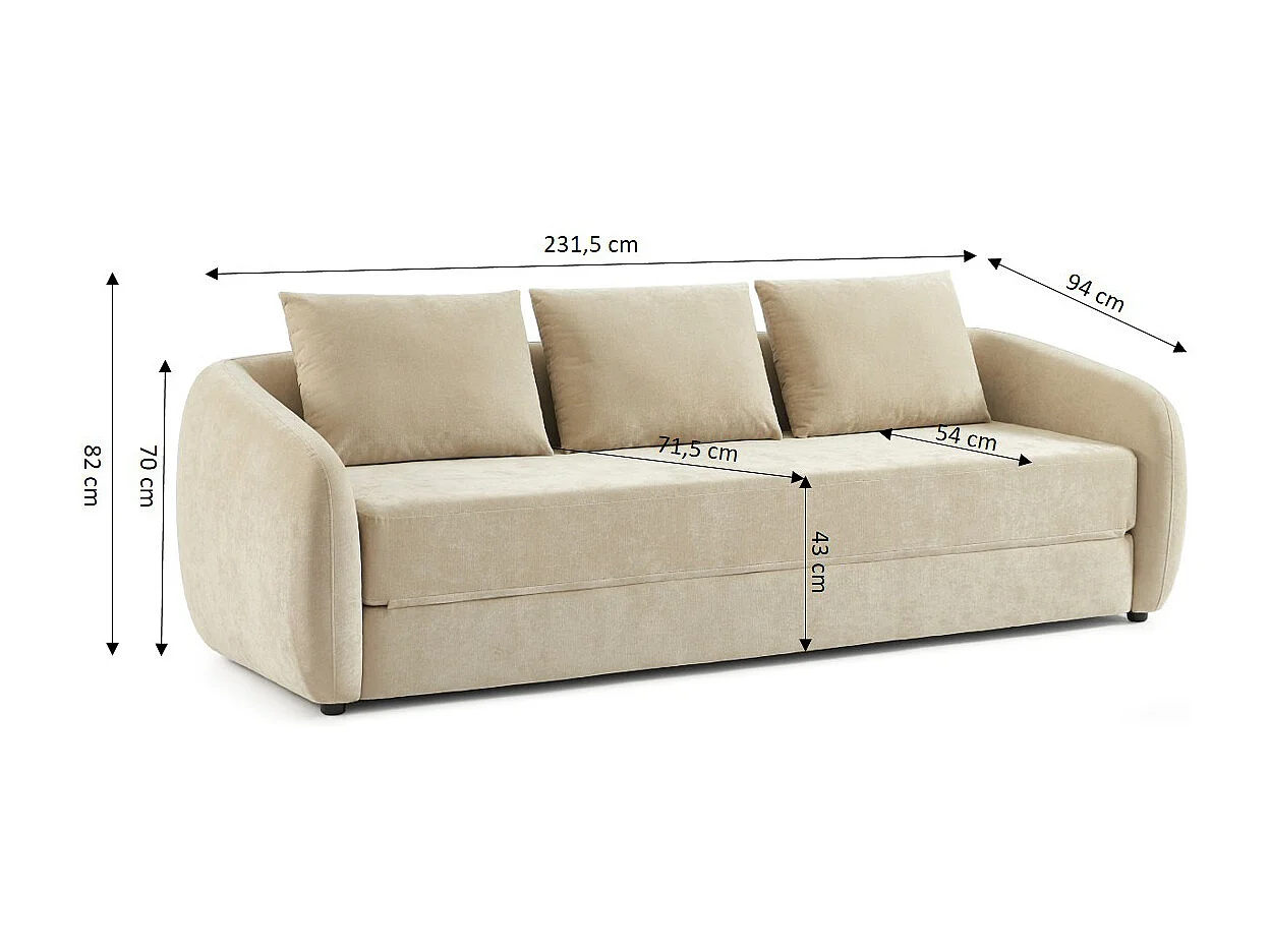 Canapé droit convertible tissu chenille 3 places grège VORIN