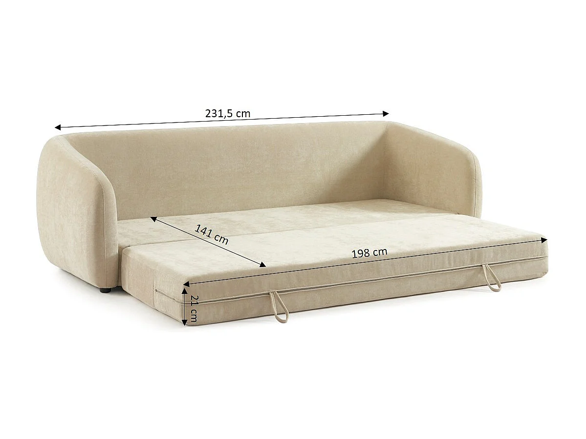 Canapé droit convertible tissu chenille 3 places grège VORIN