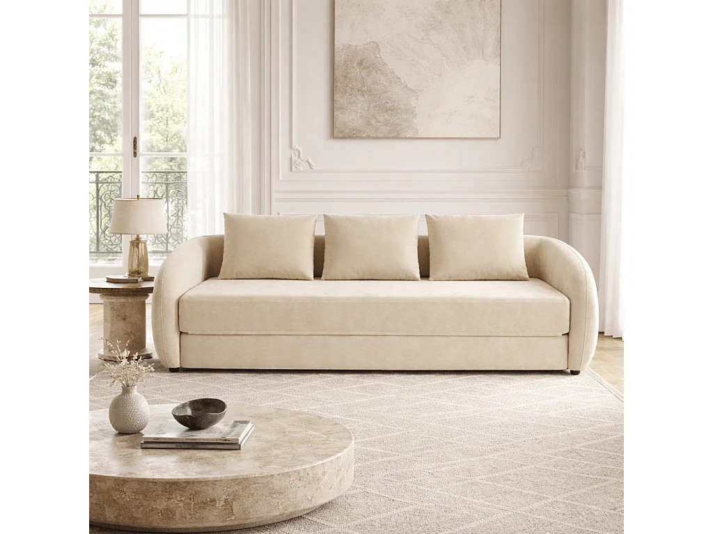 Canapé droit convertible tissu chenille 3 places grège VORIN