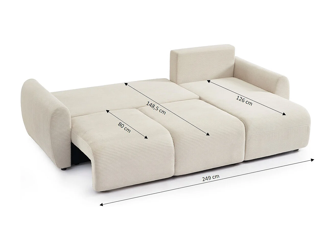 Canapé d'angle réversible convertible velours côtelé 4 places beige KALYS