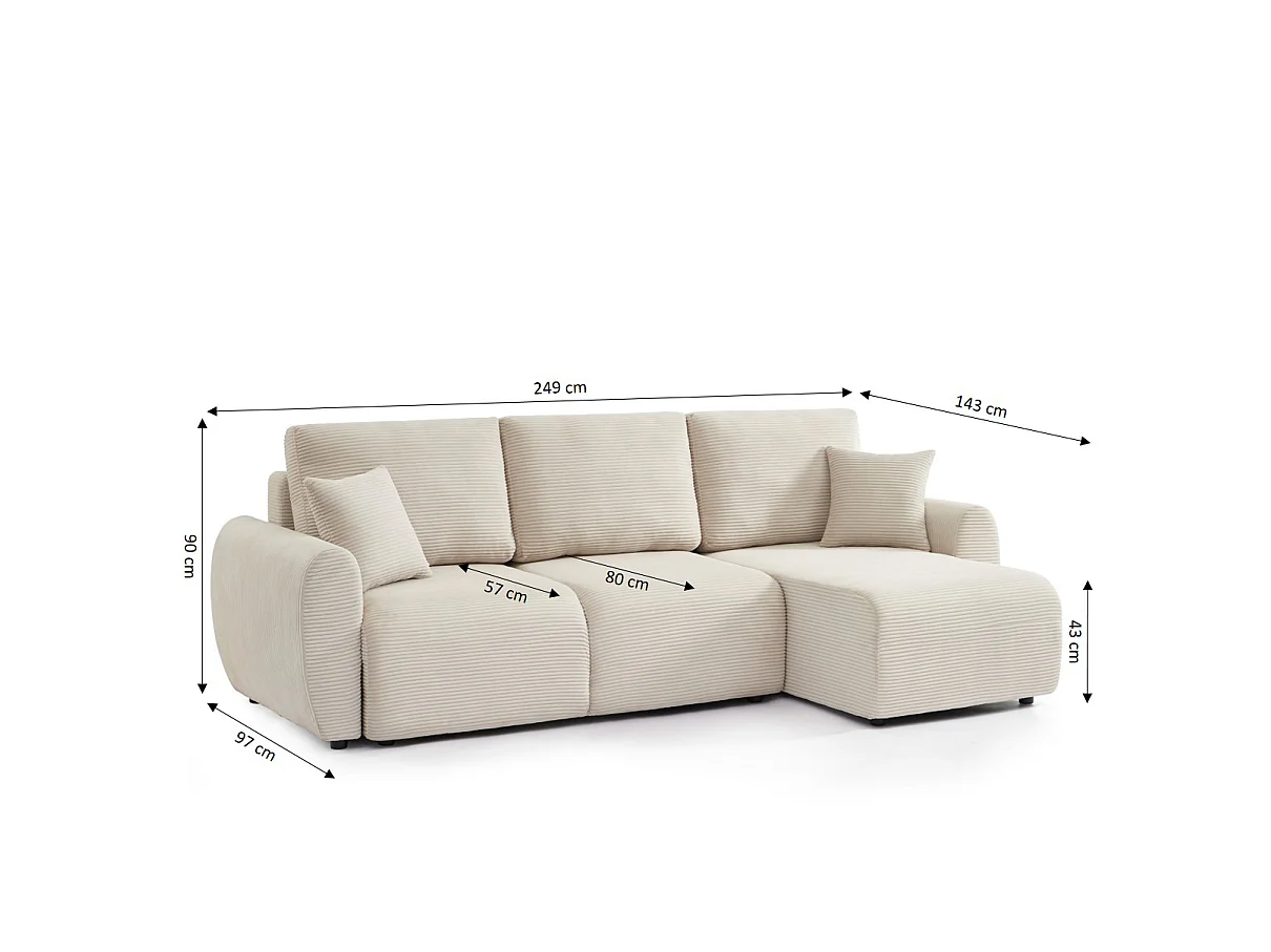 Canapé d'angle réversible convertible velours côtelé 4 places beige KALYS