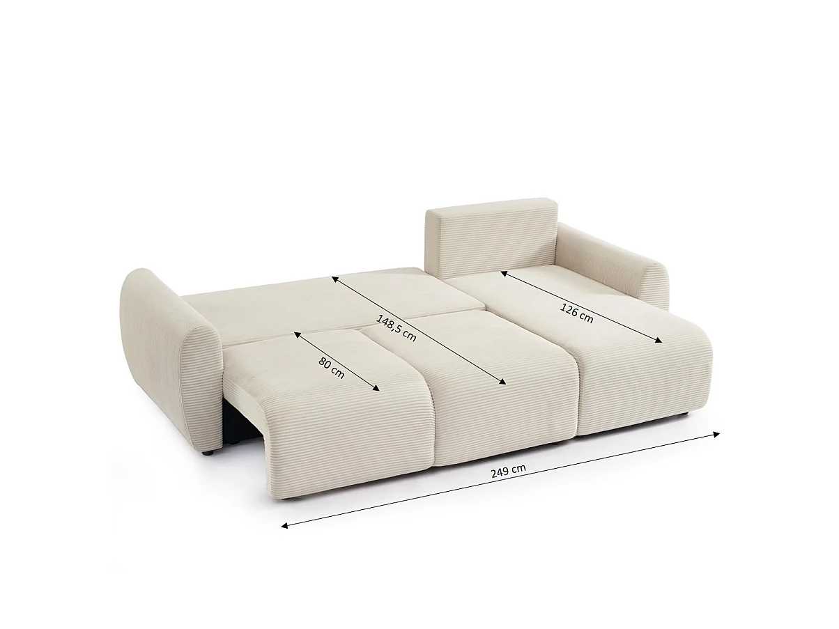 Canapé d'angle réversible convertible velours côtelé 4 places beige KALYS
