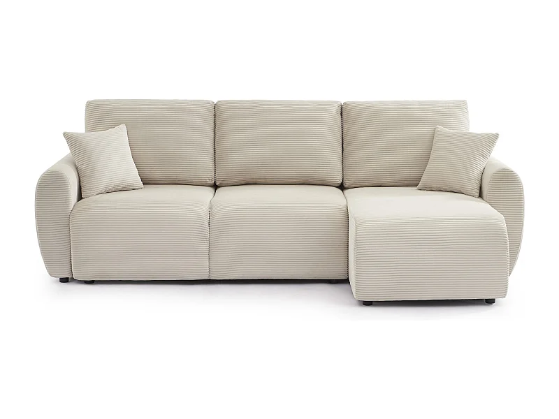 Canapé d'angle réversible convertible velours côtelé 4 places beige KALYS