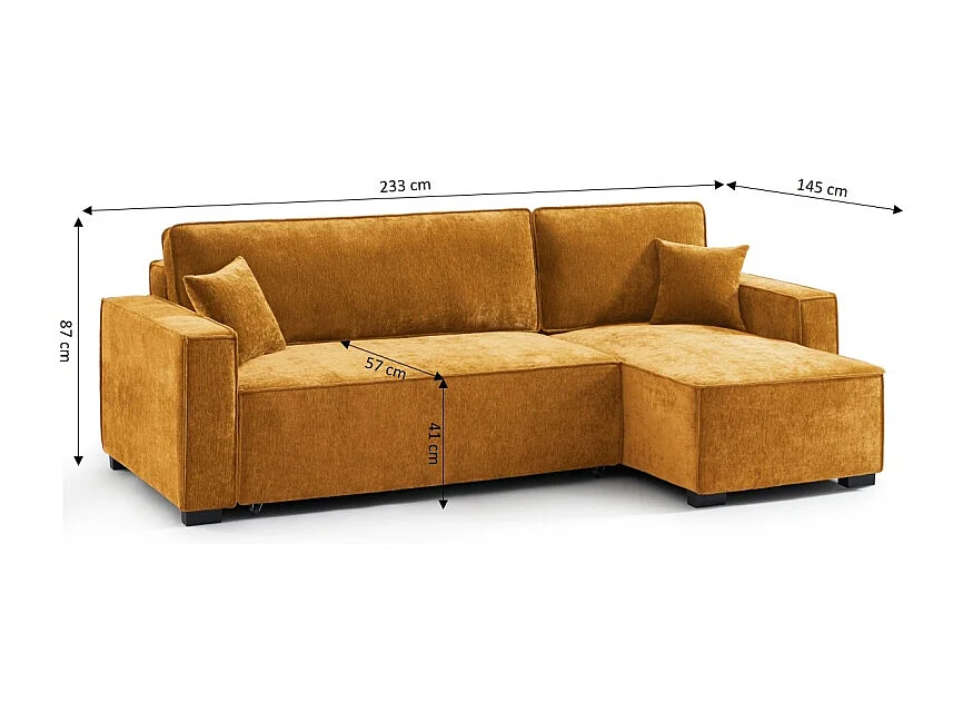 Canapé d'angle réversible convertible tissu 4 places jaune moutarde ORYON