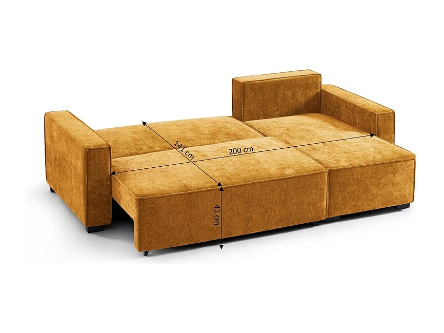 Canapé d'angle réversible convertible tissu 4 places jaune moutarde ORYON