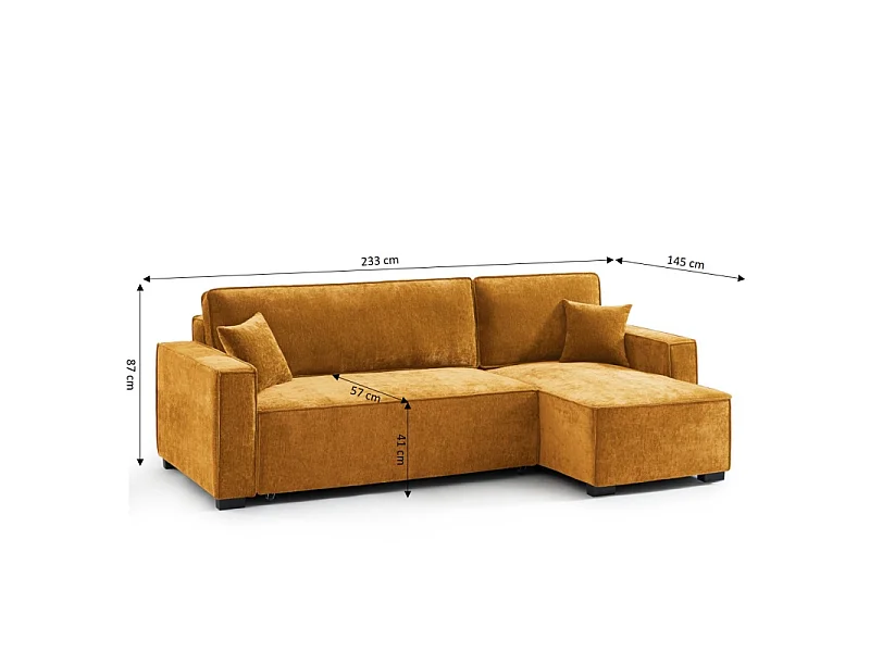 Canapé d'angle réversible convertible tissu 4 places jaune moutarde ORYON