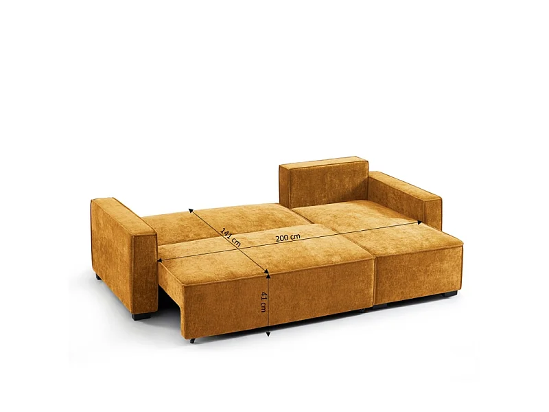 Canapé d'angle réversible convertible tissu 4 places jaune moutarde ORYON