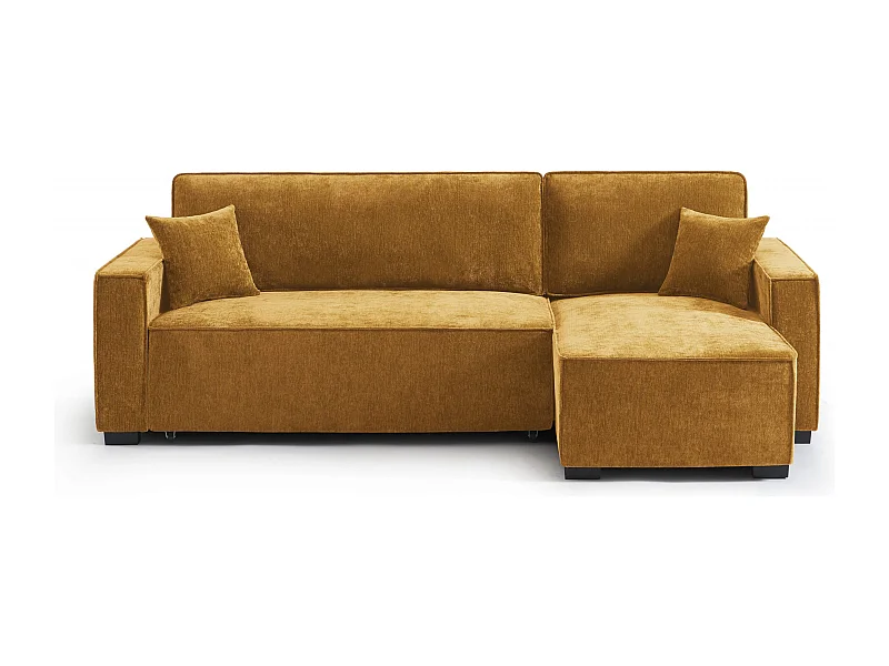 Canapé d'angle réversible convertible tissu 4 places jaune moutarde ORYON