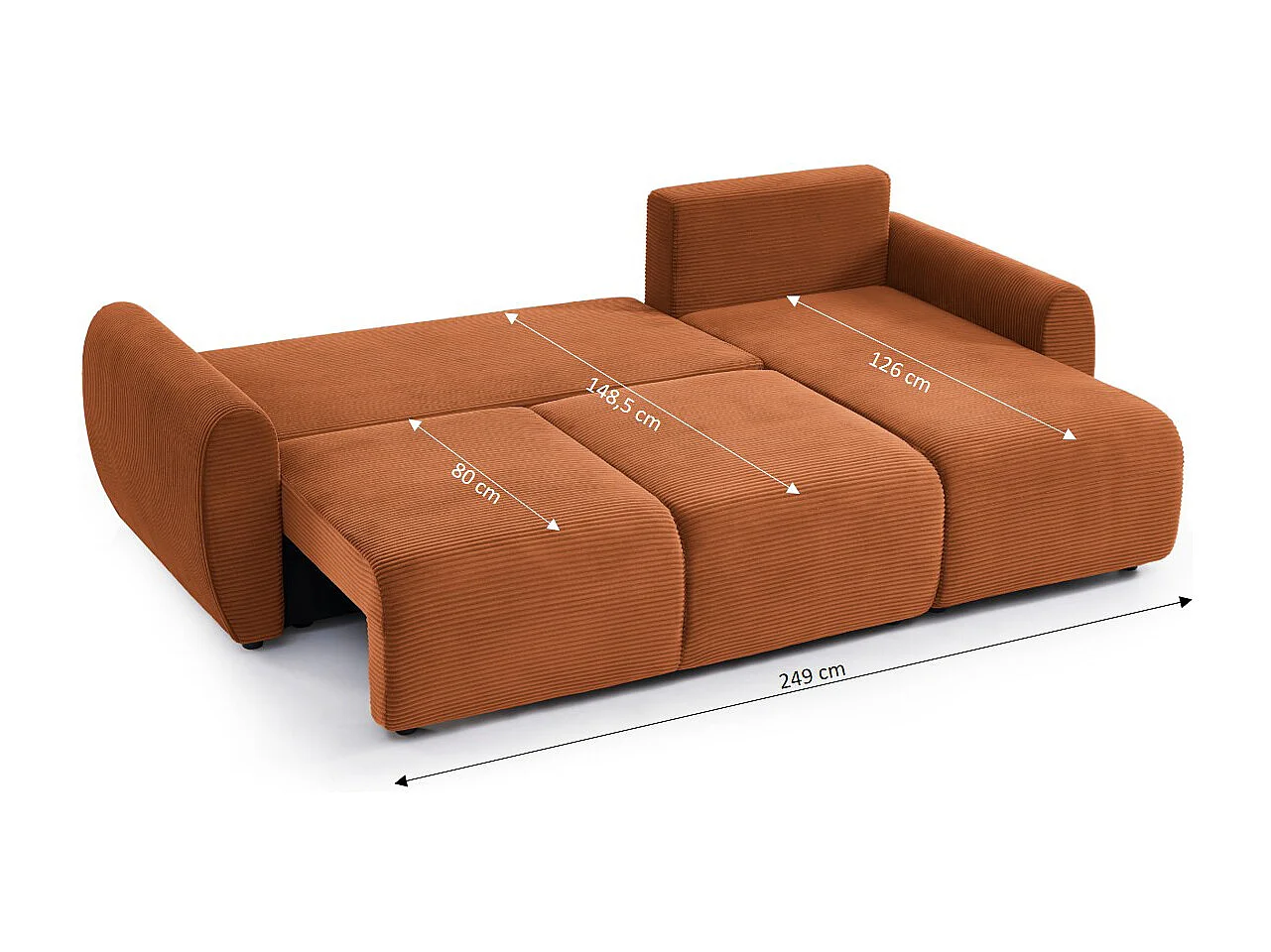 Canapé d'angle réversible convertible velours côtelé 4 places terracotta KALYS
