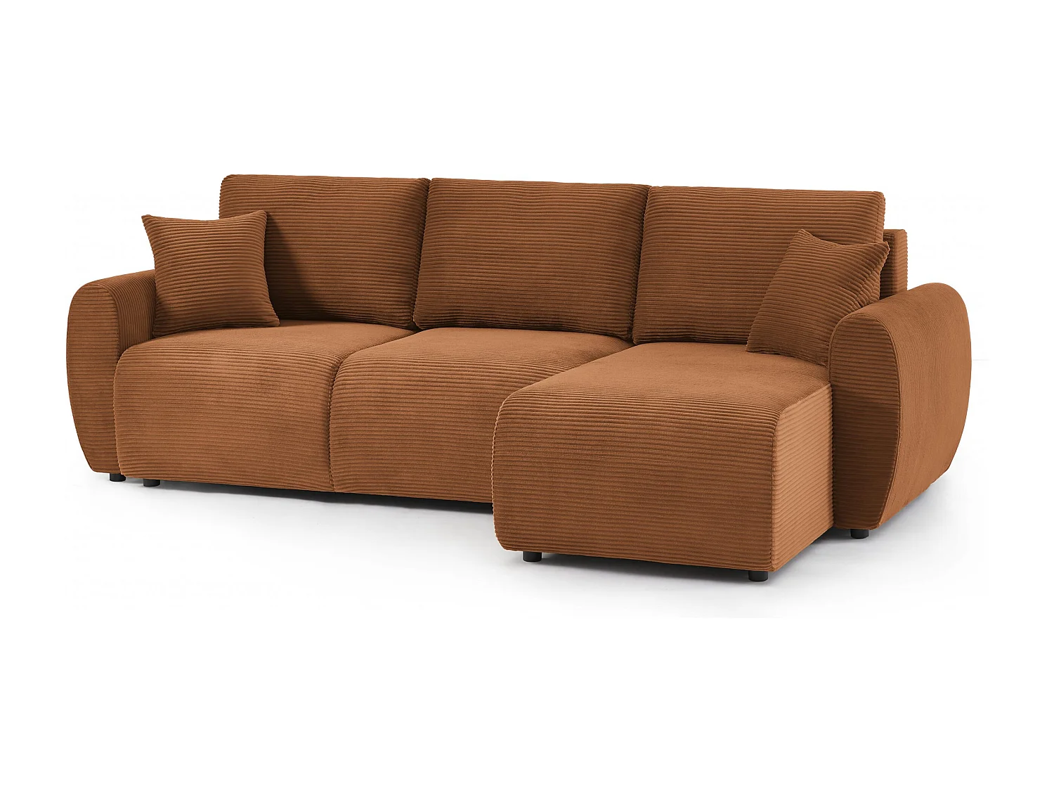 Canapé d'angle réversible convertible velours côtelé 4 places terracotta KALYS