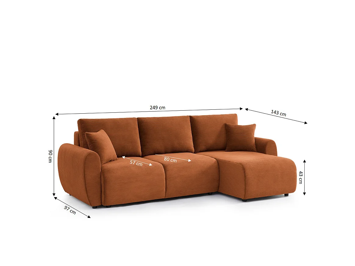 Canapé d'angle réversible convertible velours côtelé 4 places terracotta KALYS