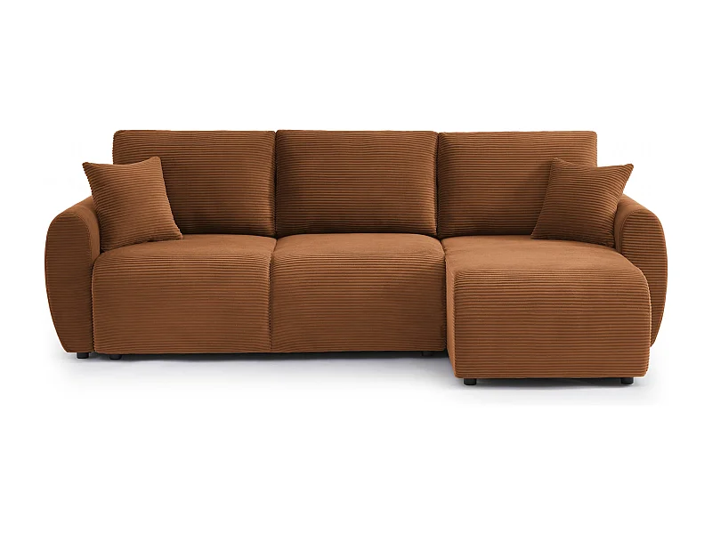 Canapé d'angle réversible convertible velours côtelé 4 places terracotta KALYS