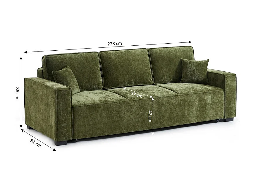 Canapé droit convertible tissu 3 places vert ORYON