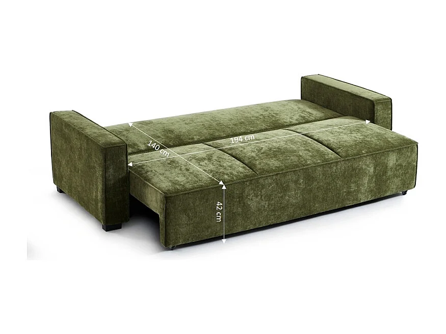 Canapé droit convertible tissu 3 places vert ORYON