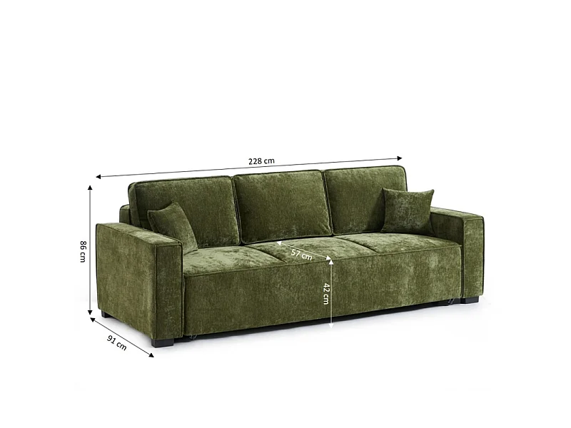 Canapé droit convertible tissu 3 places vert ORYON