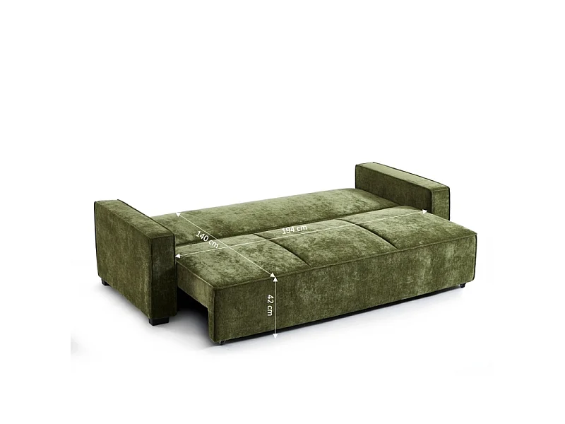 Canapé droit convertible tissu 3 places vert ORYON