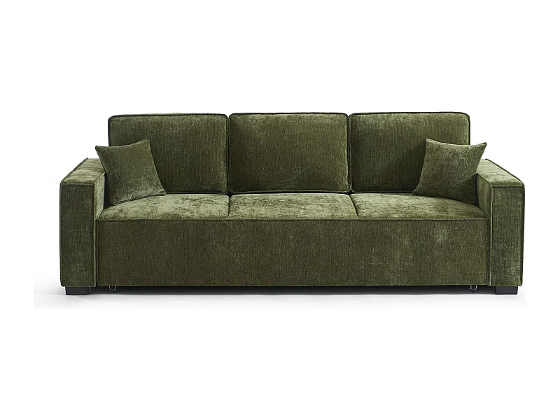 Canapé droit convertible tissu 3 places vert ORYON