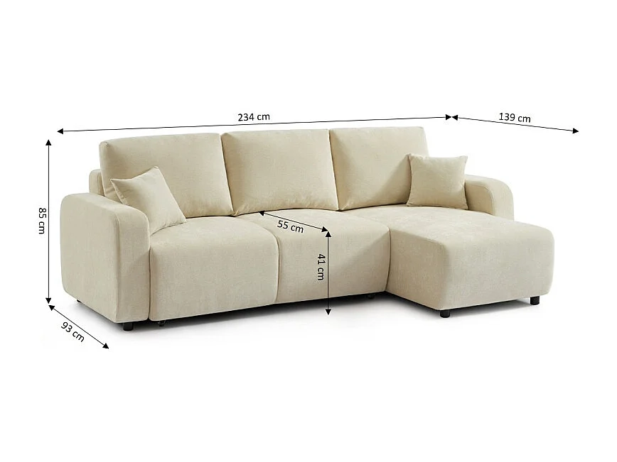 Canapé d'angle réversible convertible tissu 4 places beige KYRON