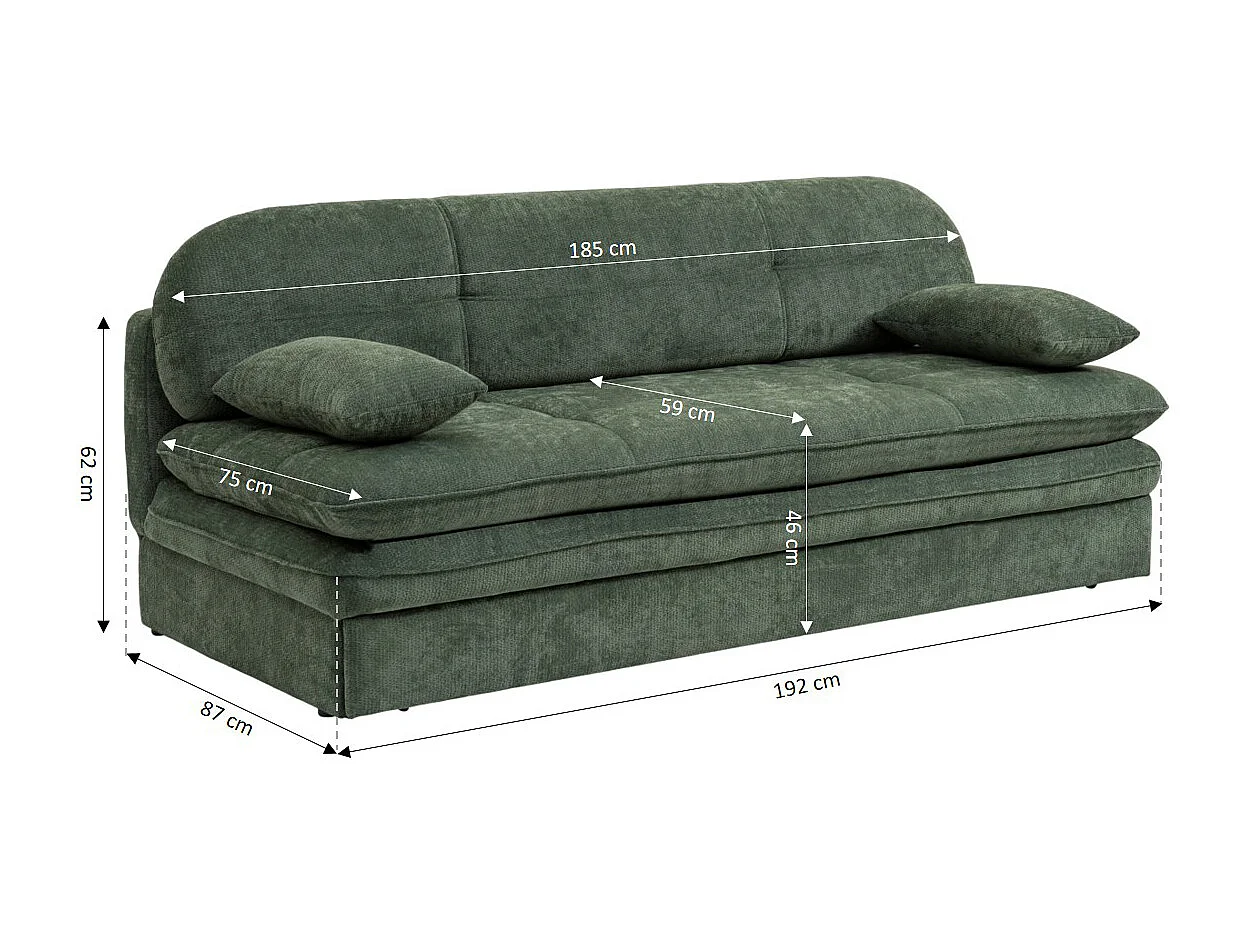 Canapé droit convertible tissu 3 places vert MYNORA