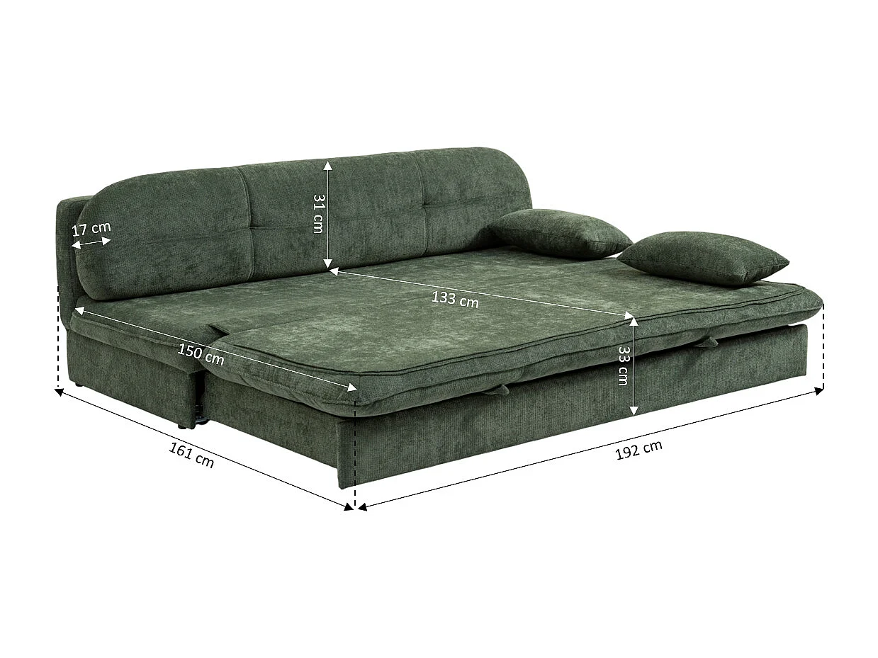 Canapé droit convertible tissu 3 places vert MYNORA