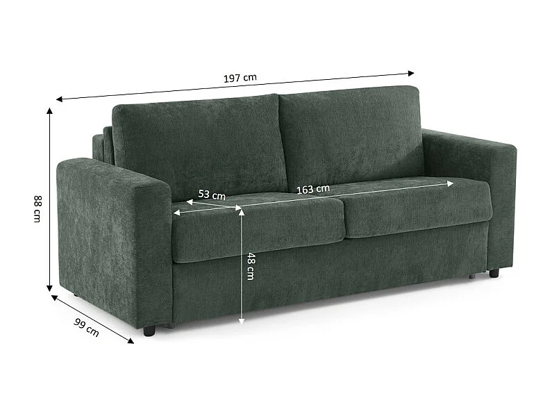Canapé droit convertible tissu 3 places vert ZAYEN