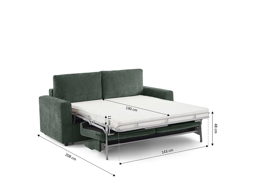 Canapé droit convertible tissu 3 places vert ZAYEN