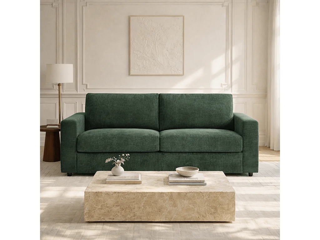 Canapé droit convertible tissu 3 places vert ZAYEN