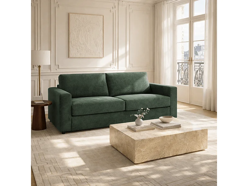 Canapé droit convertible tissu 3 places vert ZAYEN