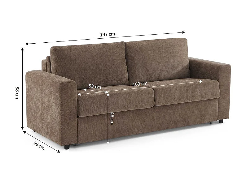 Canapé droit convertible tissu 3 places marron ZAYEN