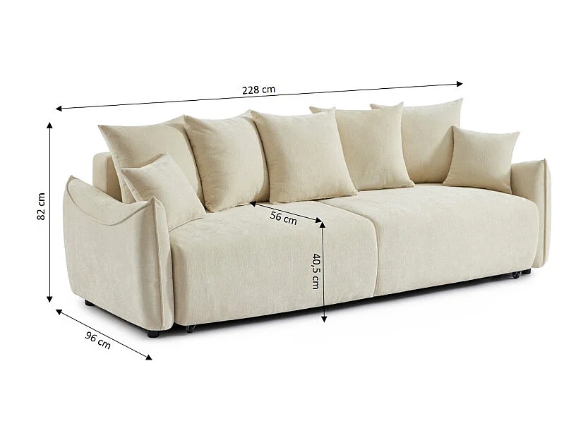 Canapé droit convertible tissu 3 places beige LYORA