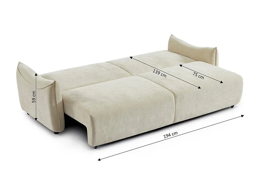 Canapé droit convertible tissu 3 places beige LYORA