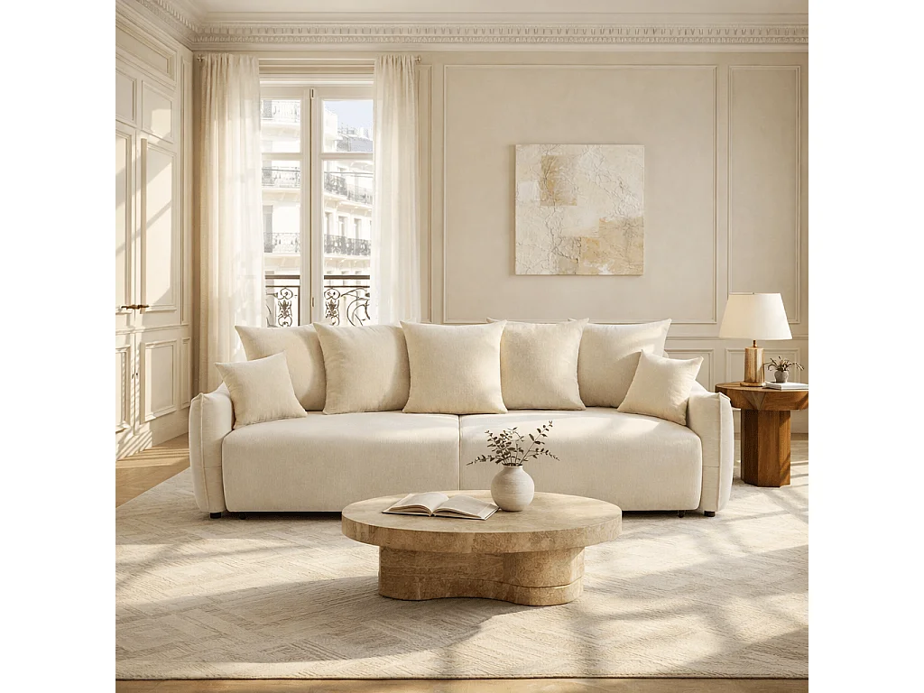 Canapé droit convertible tissu 3 places beige LYORA