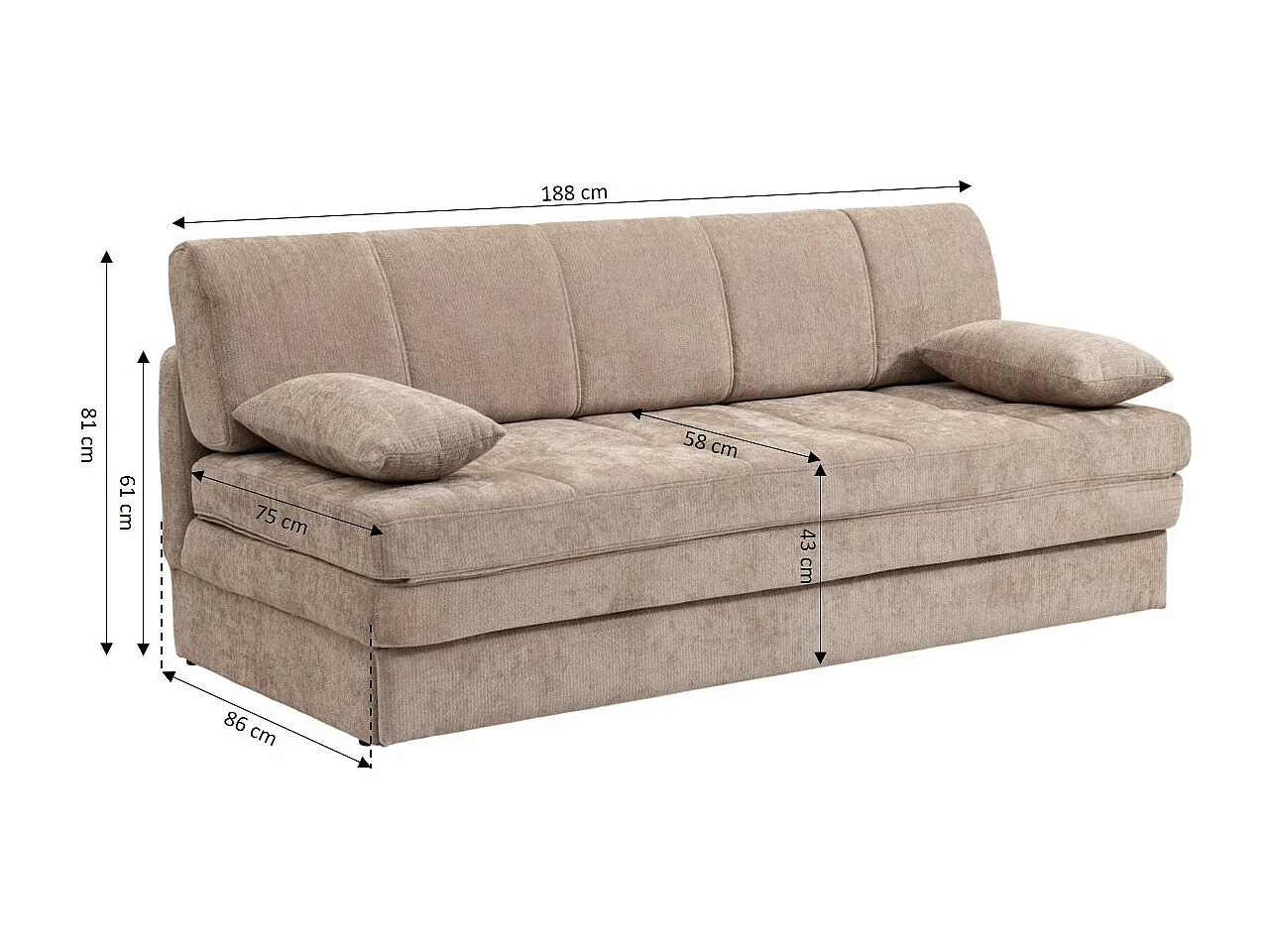 Canapé droit convertible tissu 3 places marron ALVIA