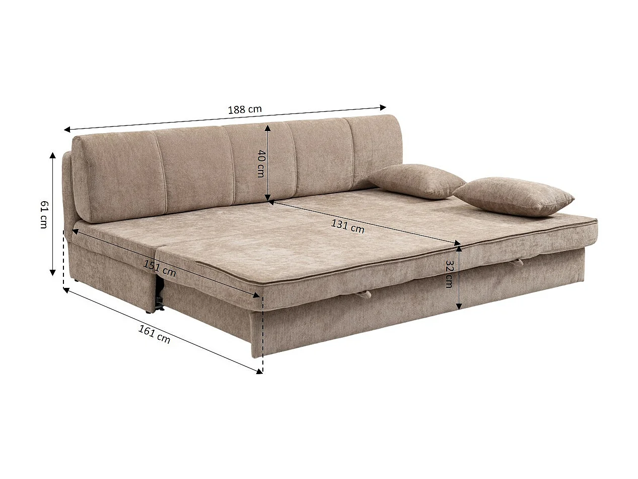 Canapé droit convertible tissu 3 places marron ALVIA