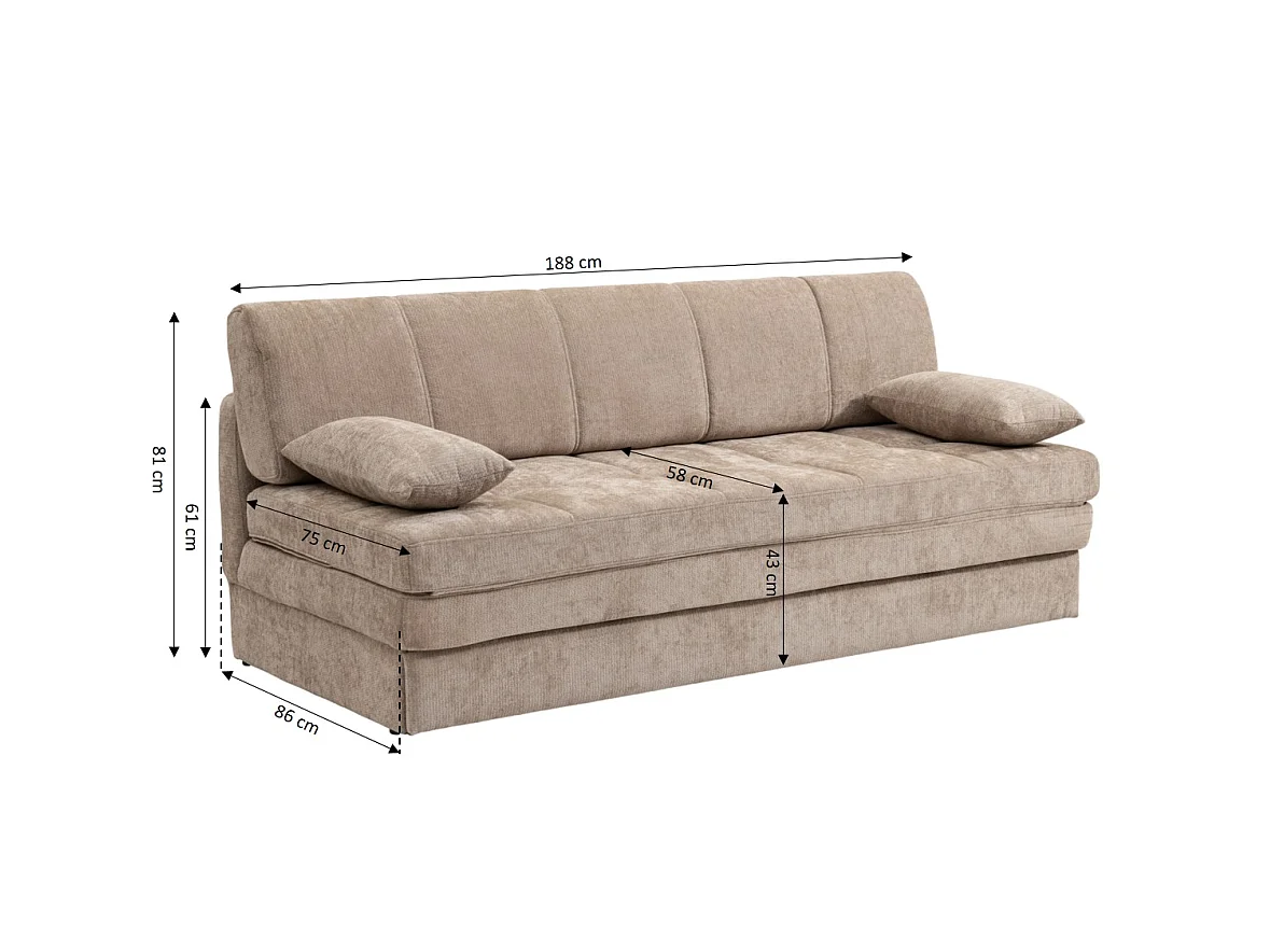 Canapé droit convertible tissu 3 places marron ALVIA