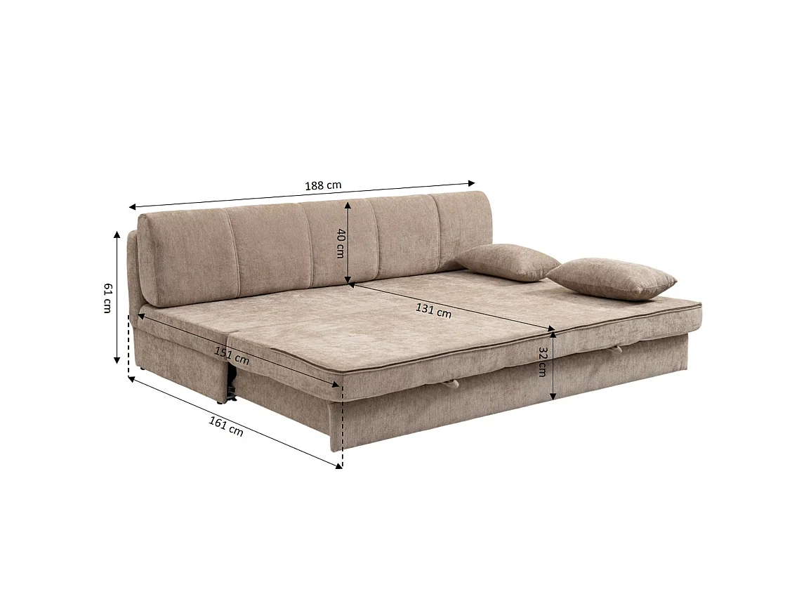 Canapé droit convertible tissu 3 places marron ALVIA