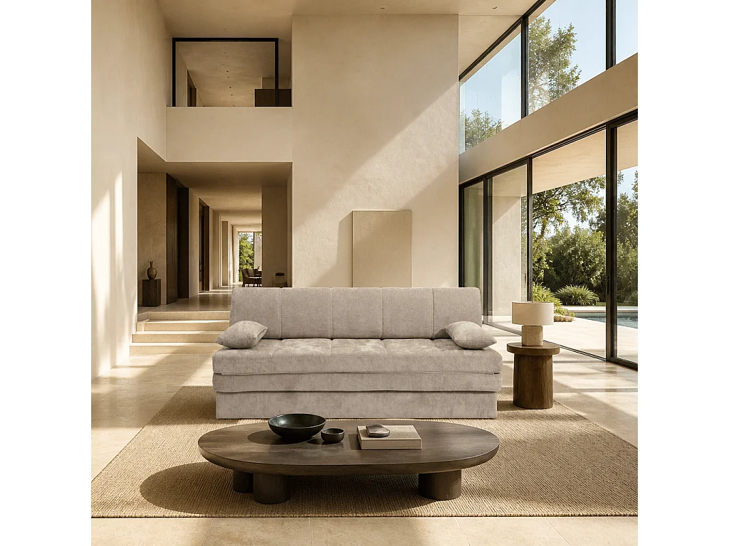 Canapé droit convertible tissu 3 places marron ALVIA