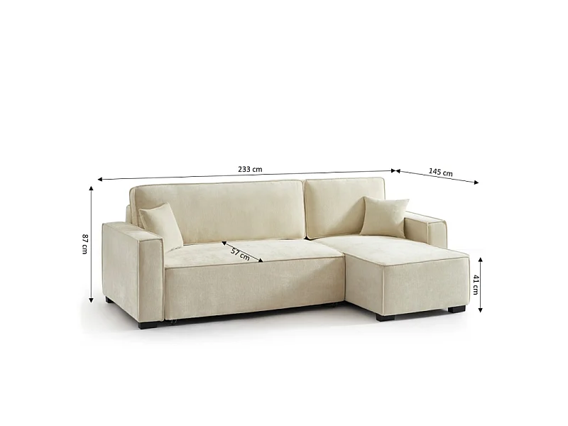 Canapé d'angle réversible convertible tissu 4 places beige ORYON