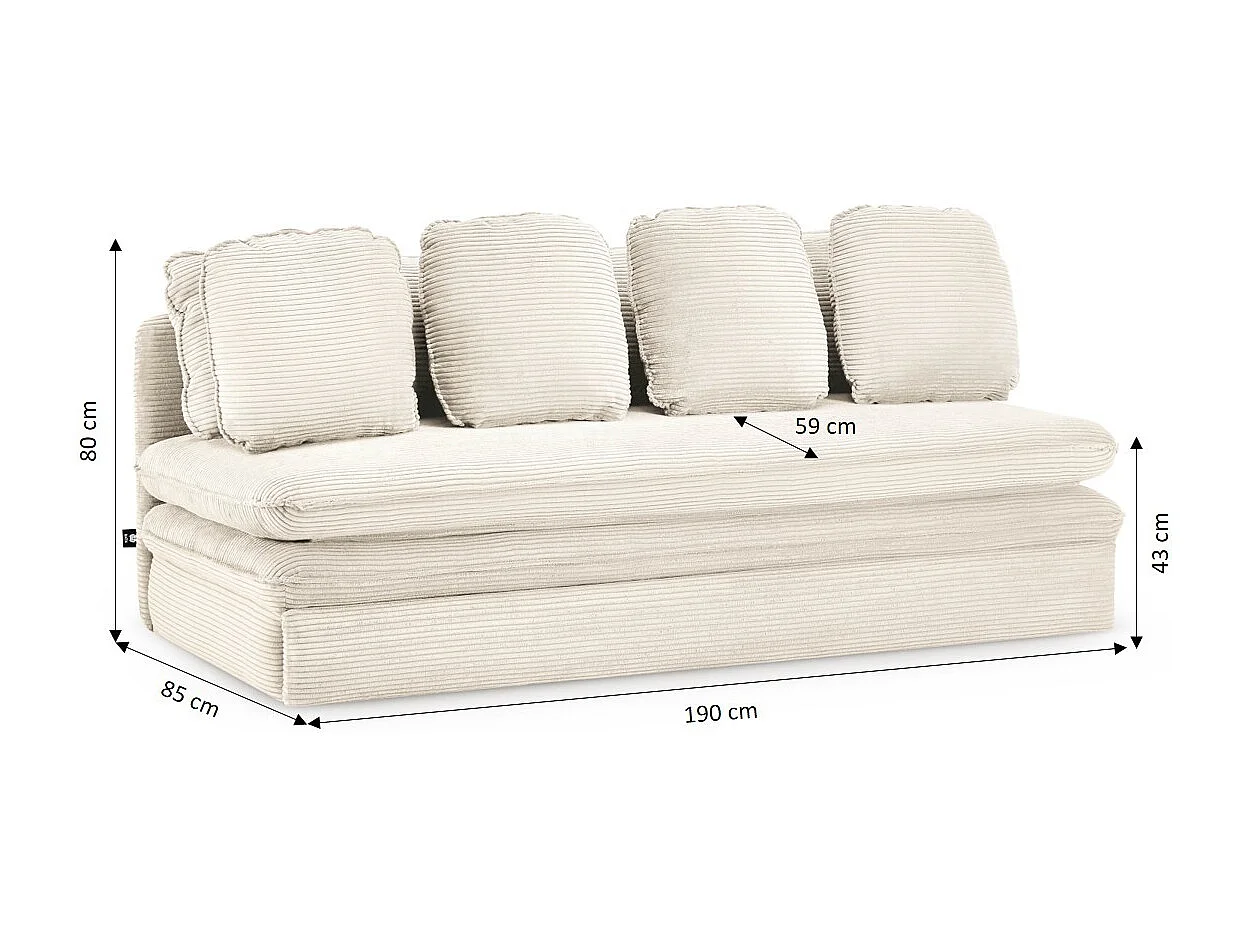 Canapé droit convertible velours côtelé 3 places écru SERON