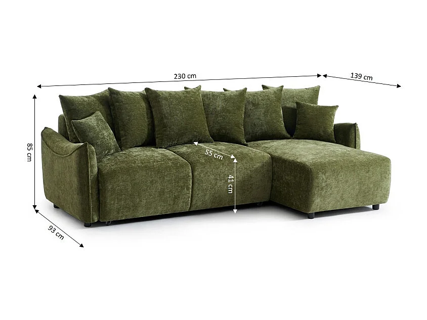 Canapé d'angle réversible convertible tissu 4 places vert LYORA