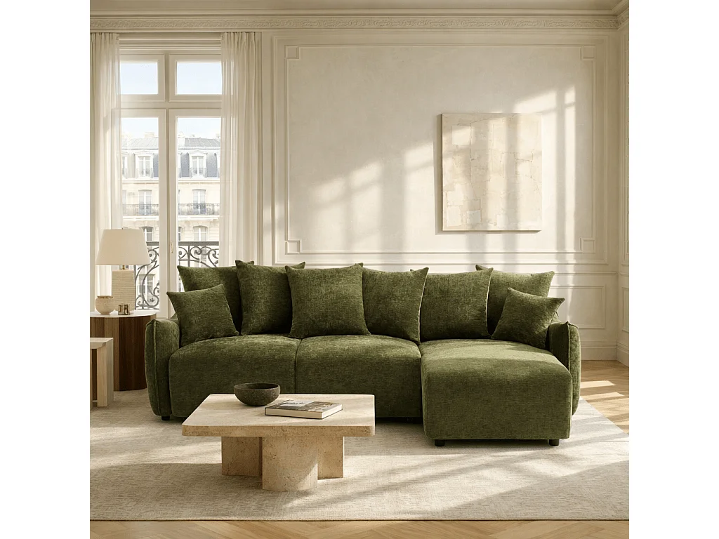 Canapé d'angle réversible convertible tissu 4 places vert LYORA