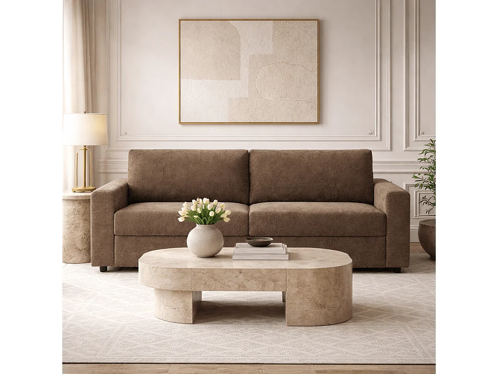 Canapé droit convertible tissu 4 places marron ZAYEN